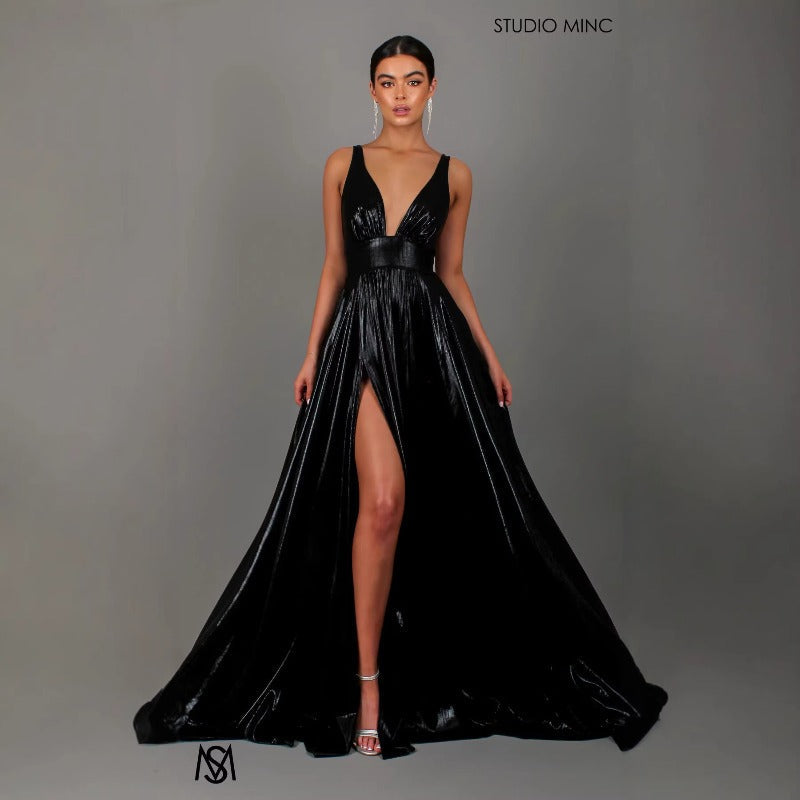 Women's one-shoulder maxi dress - elegant sleeveless sexy high-waisted slit dress - amazon us & european style - wholesale apparel