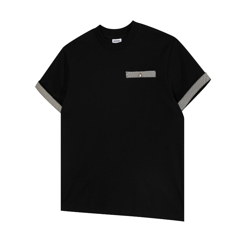 Men's t-shirts: r american retro couple street style solid color patchwork design, minimalist versatile men's loose fit crew neck short sleeve t-shirt