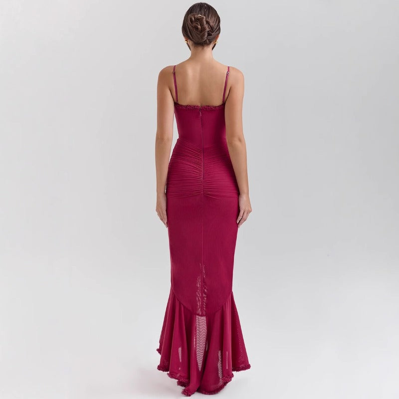 Women's dress - new summer collection: elegant yellow spaghetti strap lace maxi dress - hot girl style - wholesale foreign trade source - dress