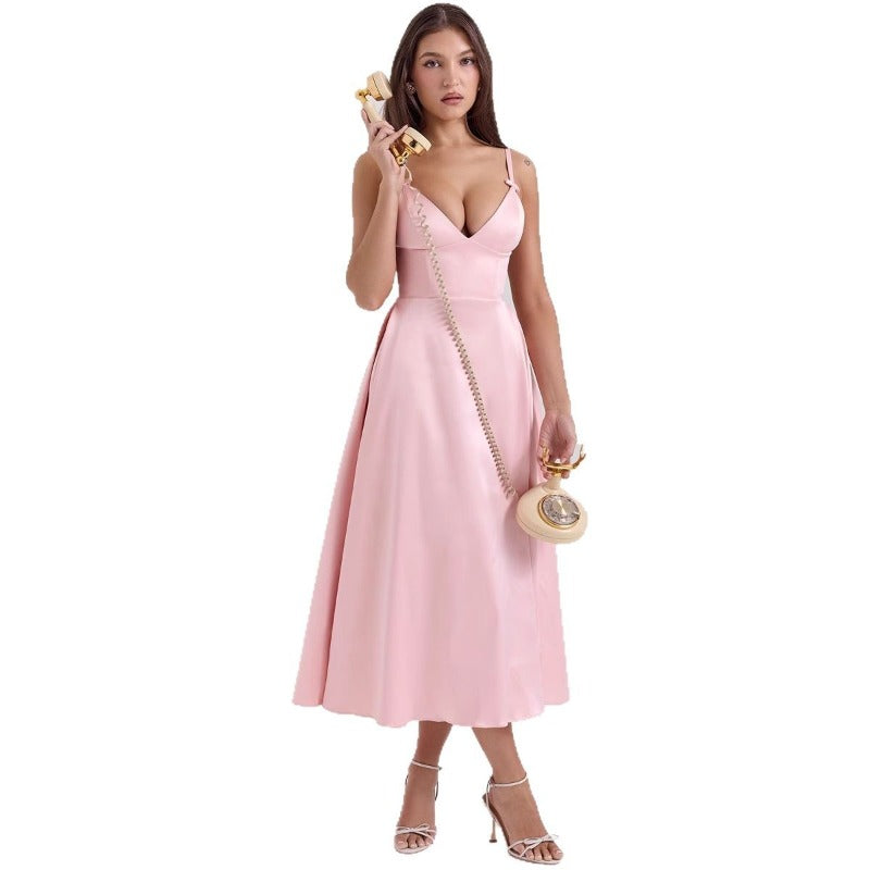 Women's dress - amazon v-neck sexy design long dress - court style dopamine dress - camisole dress for women