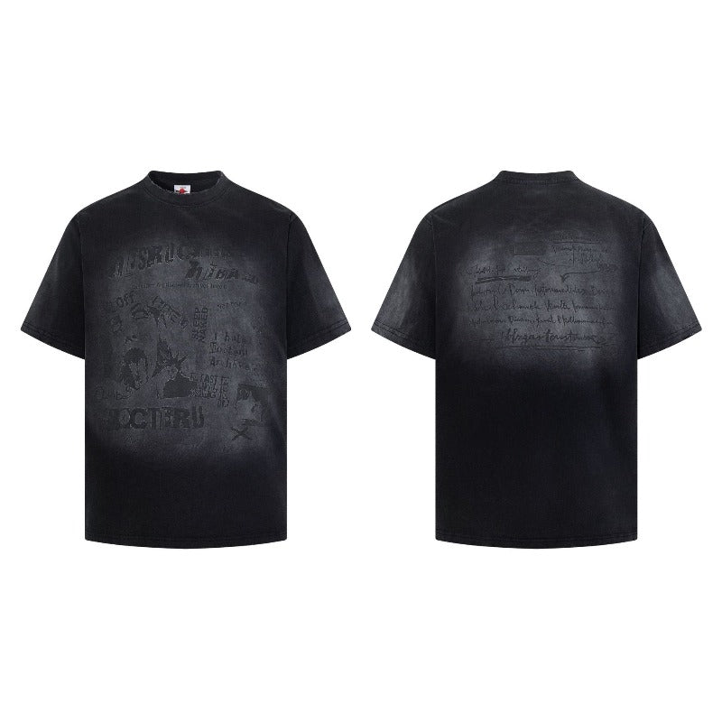 Men's t-shirts - american retro unisex washed & distressed print design crew neck high street slim fit short sleeve tee
