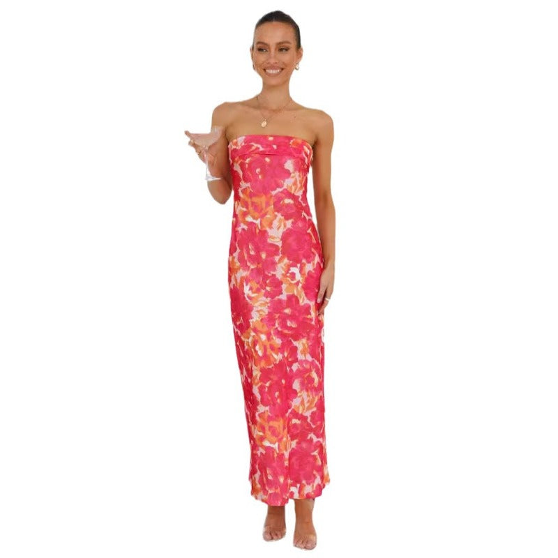 Women's dress - standalone store, us & european export, cross-border e-commerce, summer bandeau sleeveless printed slim-fit sexy dress