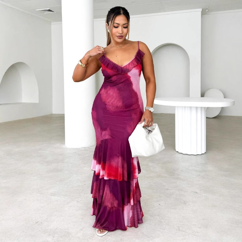 Women's dress - cross-border fashion: sexy, chic, and trendy european & american style. features a spaghetti strap, long length, floral lace, and slim fit design. perfect for instagram-worthy looks
