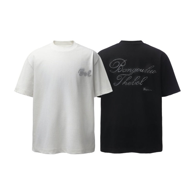 Men's t-shirts: american retro heavyweight double yarn hotfix graphic design crew neck high street oversized short sleeve tee