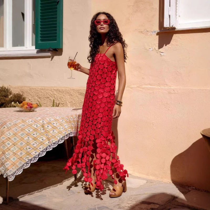 Women's dress - cross-border summer french hollow-out camisole dress, fashionable lace, high-end elegant women's dress