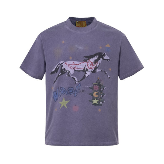 Men t shirts wt american street neutralclassy sense summer washed old horse year limited design men's loose short-sleeved t-shirt