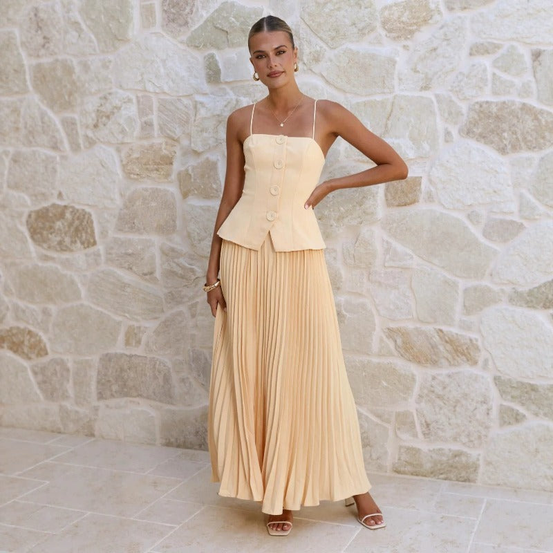 Women's dress - amazon cross-border fashion: european & american summer style - versatile, fresh, sweet, sleeveless, solid color dress for women