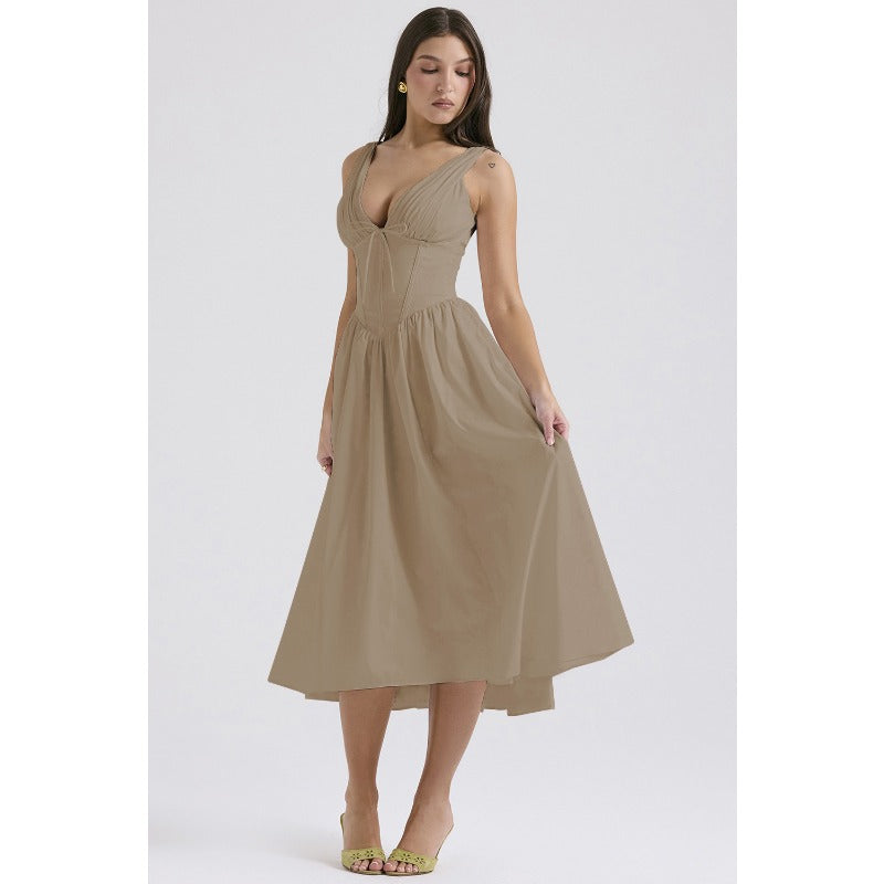 Women's dress - standalone store summer slim-fit camisole maxi dress - european & american style fashion print v-neck elegant dress