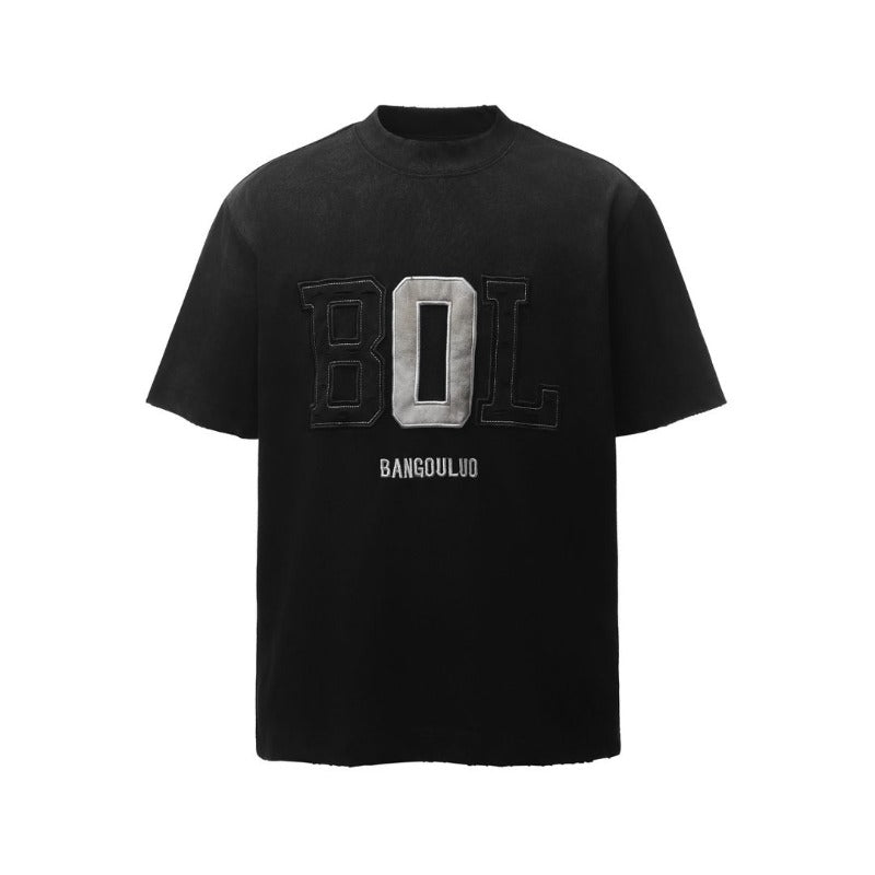 Men's t-shirts: american retro heavyweight double yarn patch embroidery distressed design men's high street loose fit short sleeve t-shirt