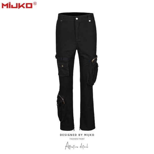 MIJKO Mens Vintage Pants Chain Leg Casual Overalls