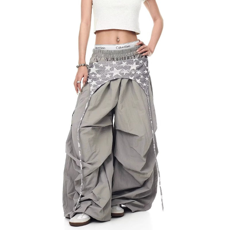 Women casual pants retro girdle layered loose