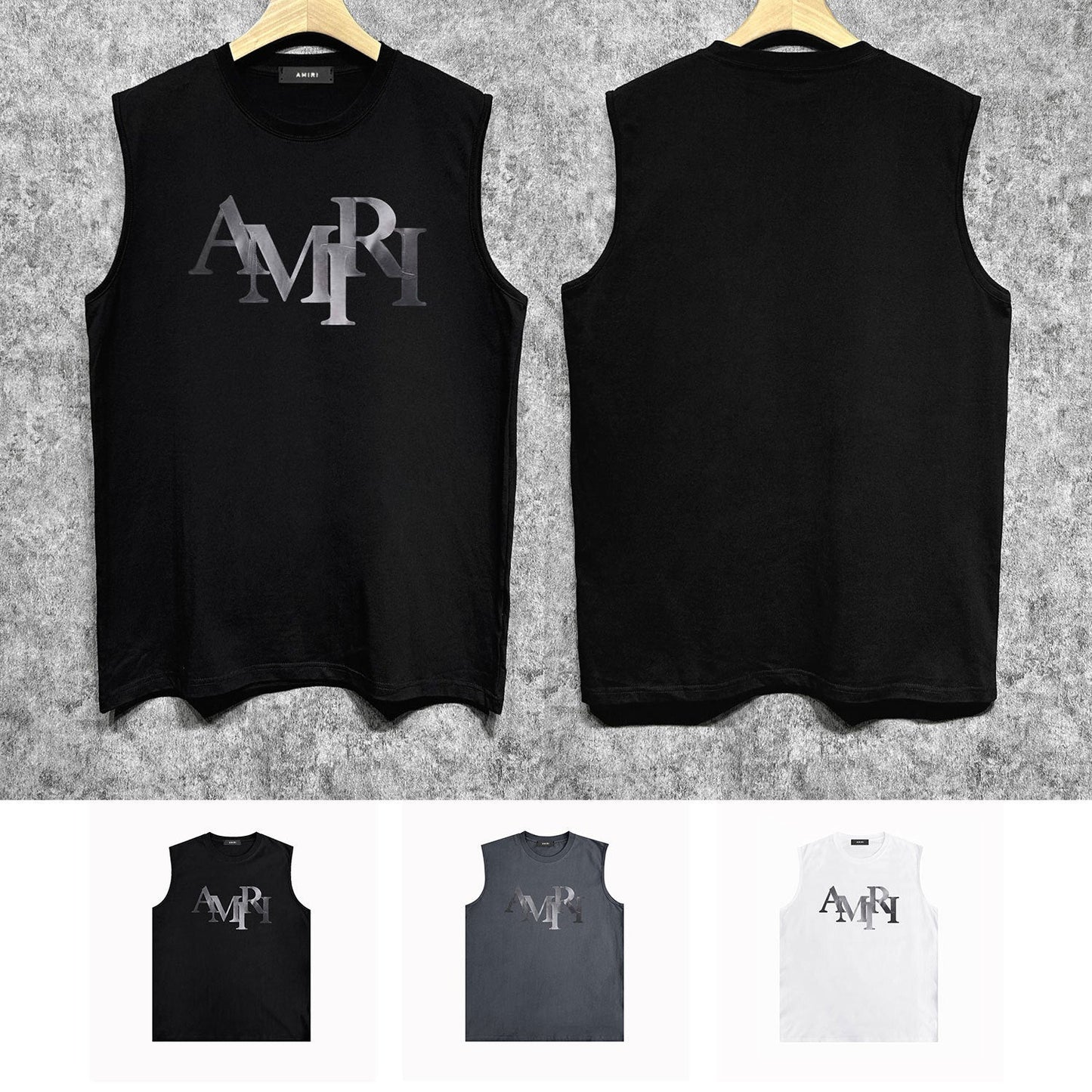 Amiri tank top gray gradient letterprinting