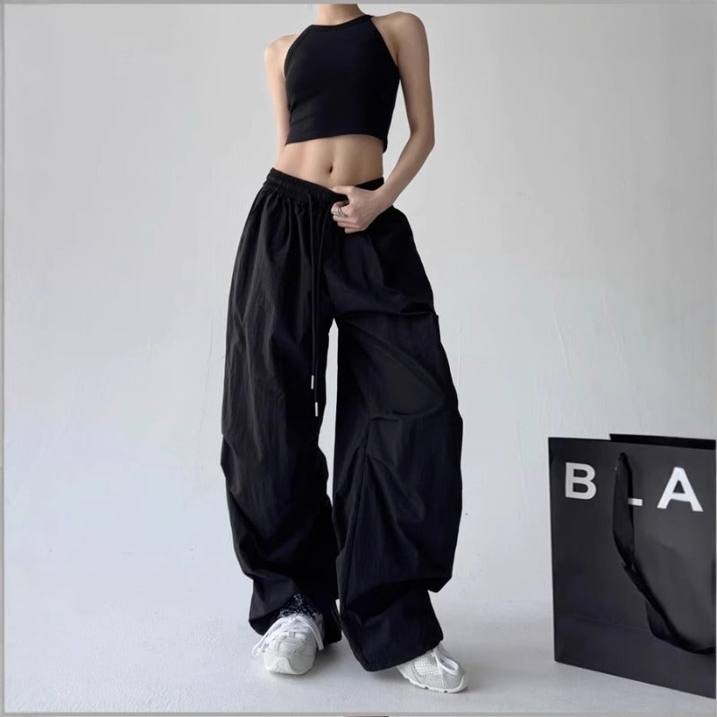 Women casual pants retro sports wide leg pants hiphop retro straight tooling casual pants