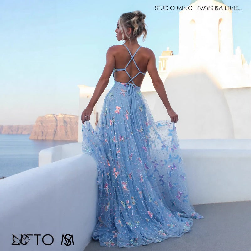 Women's dress: european and american cross-border fashion spaghetti strap sparkly banquet event elegant slimming long dress evening gown