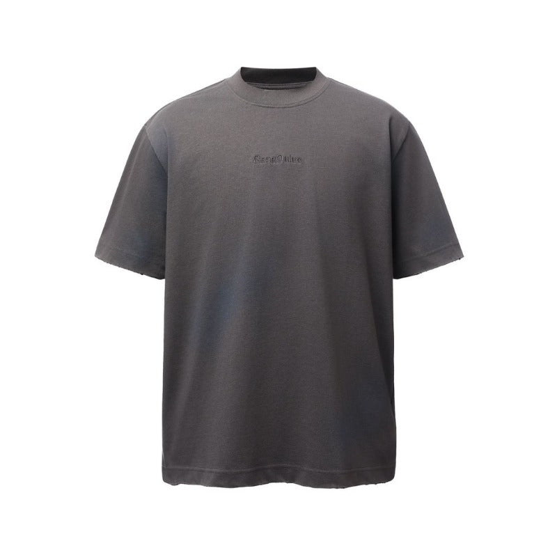 Men's t-shirts: american retro heavyweight double yarn embroidered logo spray-dye design, men's high street oversized short sleeve tee