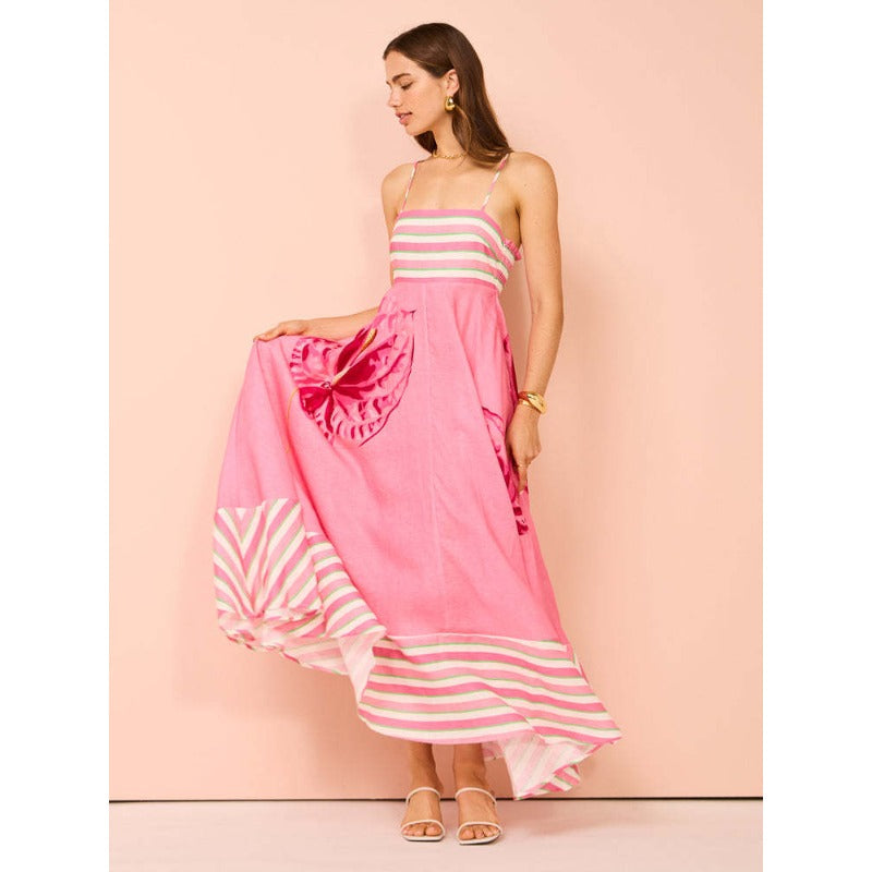 Women's summer dress: sexy spaghetti strap, high-waisted, flared maxi dress with elegant print - perfect for us & european marketplaces
