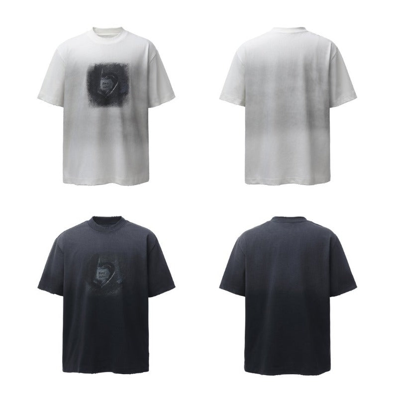 Men's t-shirts: american retro heavyweight double yarn printed graphic spray-dye design, men's high street oversized short sleeve tee