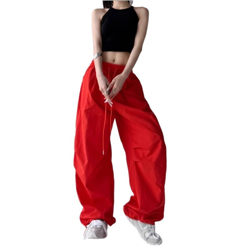 Women casual pants retro sports wide leg pants hiphop retro straight tooling casual pants