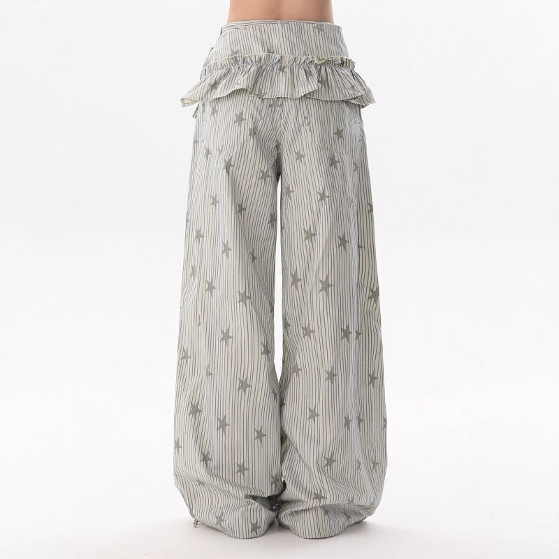 Women casual pants printed with stars and stripes