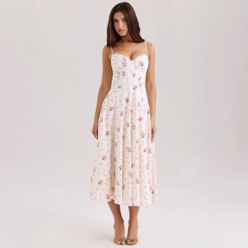 Women's dress - amazon cross-border e-commerce - european and american style - elegant, gentle, slim-fit, floral print, spaghetti strap, fairy-tale dress for women