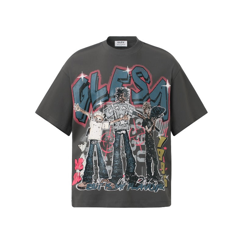 Men's t-shirts: american streetwear summer subculture unisex high-end cartoon print design men's loose fit short sleeve t-shirt