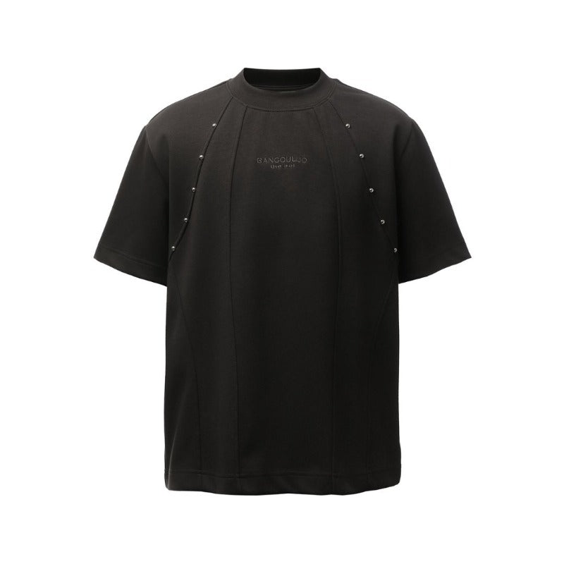 Men's t-shirts: american retro heavyweight double yarn deconstructed beaded design, men's high street oversized short sleeve tee