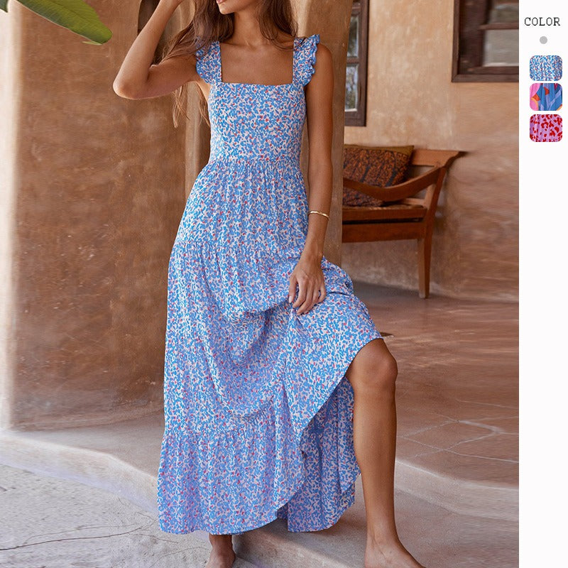 Women's dress - amazon cross-border fashion - european & american style - bohemian dress - spaghetti strap - flowy maxi dress - printed long dress for women