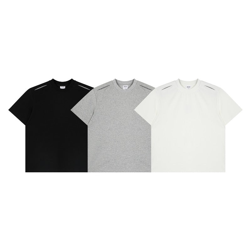 Men's t-shirts: american retro couple streetwear solid color deconstructed design minimalist versatile men's loose fit crew neck short sleeve t-shirt