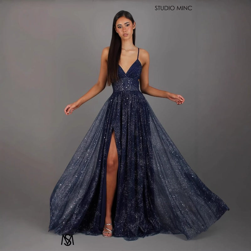 Women's dress - european & american cross-border fashion - amazon long sleeveless bandeau dress with gold accents, sexy spaghetti straps, and flowy skirt