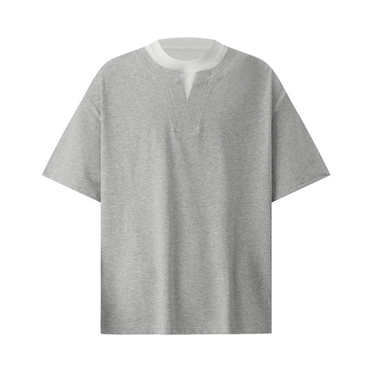Men's t-shirts: american streetwear style, unisex, summer premium faux two-piece deconstructed design, men's short-sleeve t-shirt with a relaxed fit