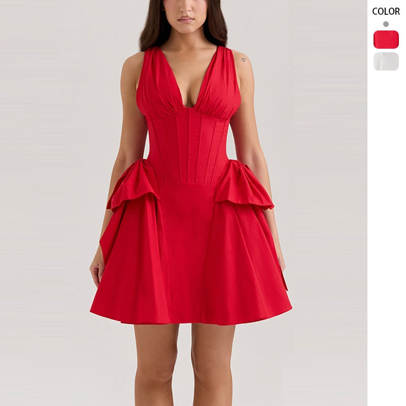 Women's dress - export fashion, european & american cross-border temu summer dress - sexy deep v-neck, low-cut, tummy control, slimming, boned mini skirt