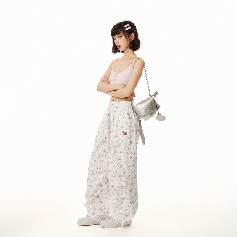 Women casual pants summer high waist floral