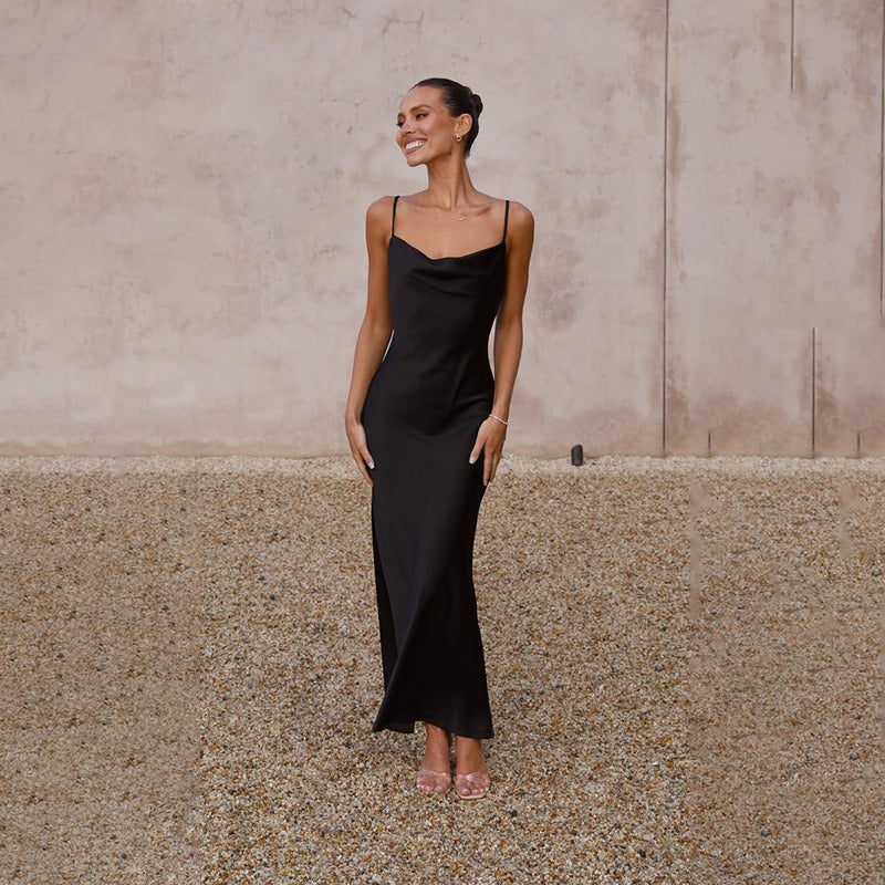 Women's dress - cross-border e-commerce, european & american style, spring/summer, spaghetti strap, deep v-neck, slim fit, urban chic, solid color dress
