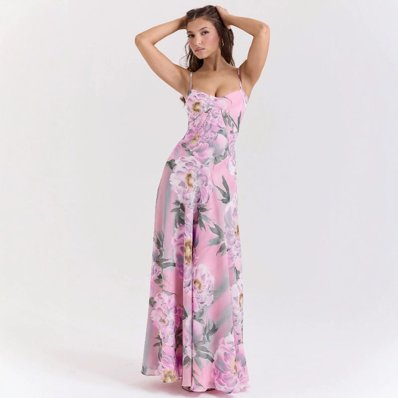 Women's dress: european and american cross-border sexy camisole dress, slim-fit backless maxi dress, women's summer evening gown