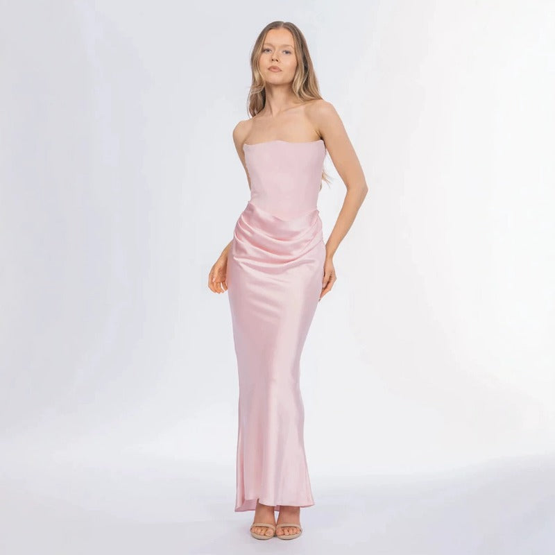 Women dress year cross-border red tube top fishbone sexy silm fishtail fishtail skirt longpure colordress women