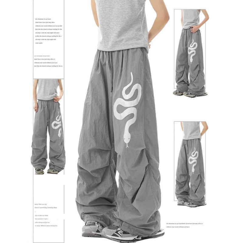Women casual pant silver snake printingsummerloose