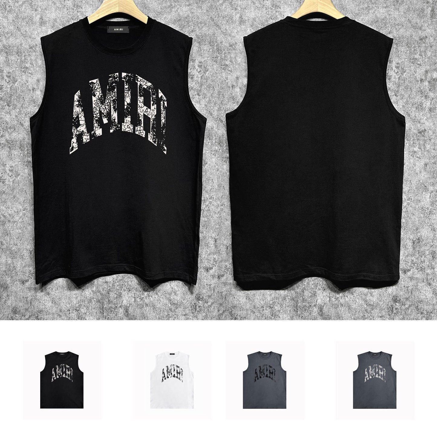 Amiri tank top with cracked curved letter cut outprinting