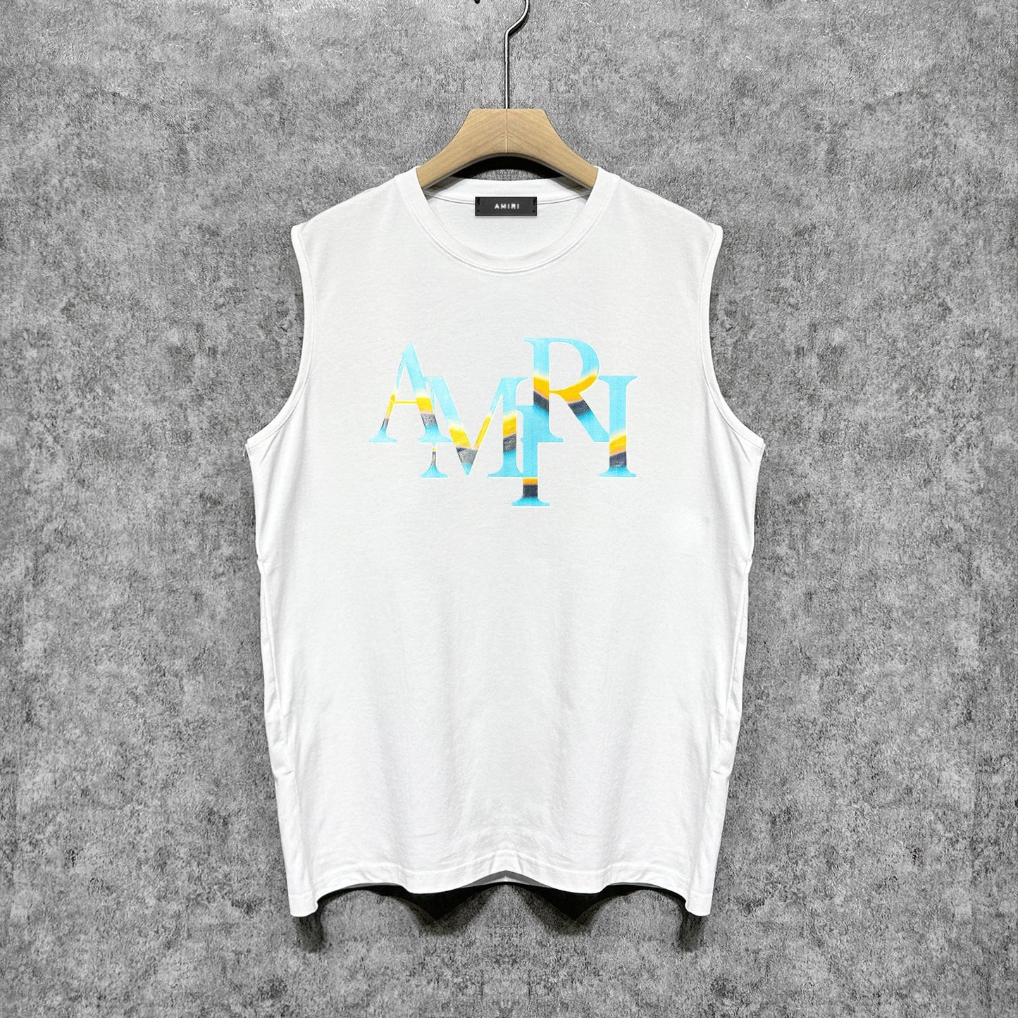 Amiri tank top gradient overlapping letterprinting