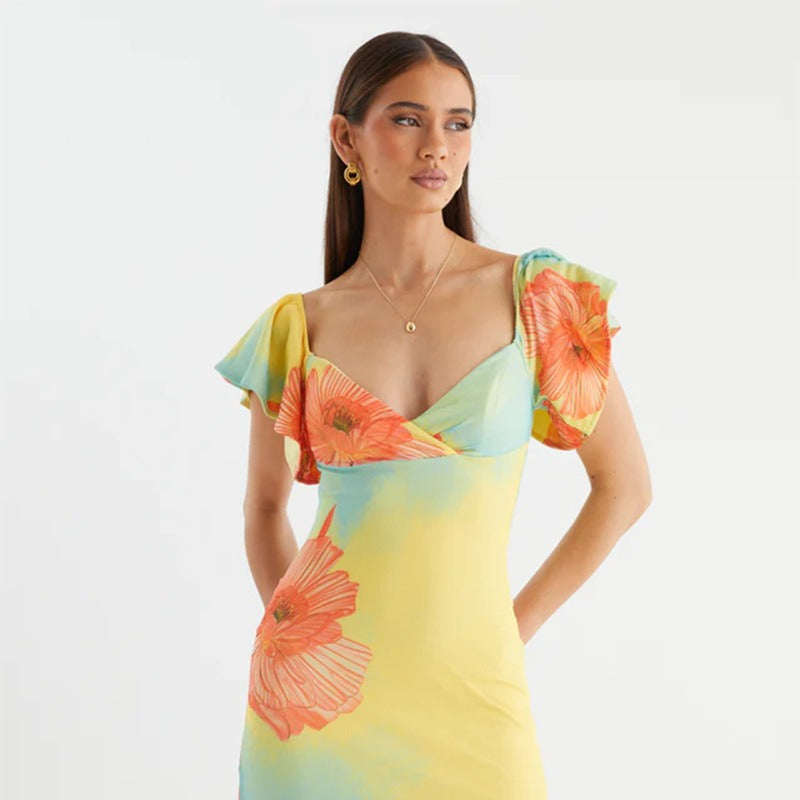 Women's dress: cross-border fashion, new chinese style, stunning summer outfit, uniquely beautiful, non-replicable printed gauze dress