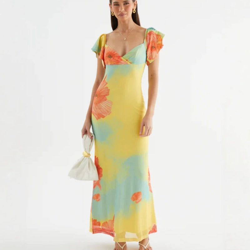 Women's dress: cross-border fashion, new chinese style, stunning summer outfit, uniquely beautiful, non-replicable printed gauze dress