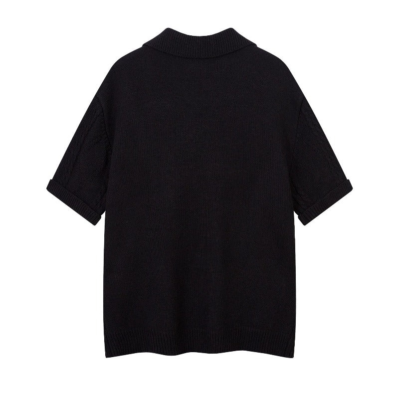 Men's t-shirts: american retro, high-end streetwear, relaxed fit, cutout design, knitted, oversized, men's turn-down collar short sleeve tee