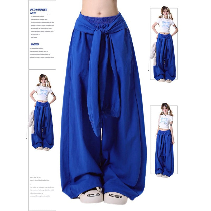 Women casual pants vintage straps women's summer loose wide-leg pants