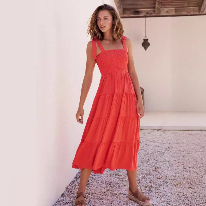Women's spring dress - amazon fashion high-waisted sexy backless bandeau solid color ruched cami dress