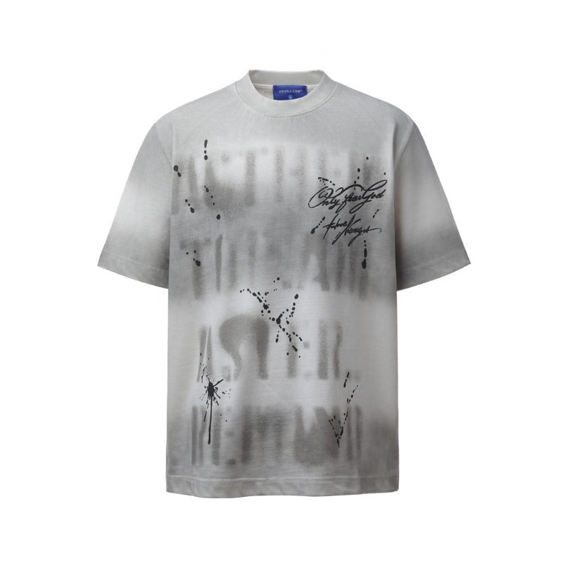 Men's t-shirts: american retro heavyweight double yarn high-quality spray-painted letter print design, men's loose fit short sleeve t-shirt