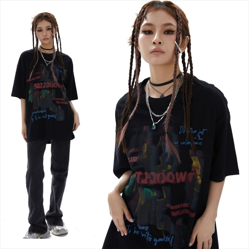 Men t shirts wt mankun spring american high street trendyretro shadow portrait back design loose short-sleeved t-shirt