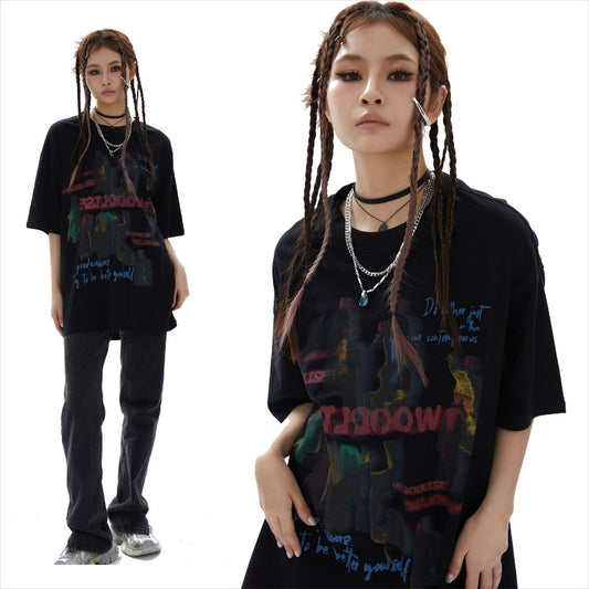 Men t shirts wt mankun spring american high street trendyretro shadow portrait back design loose short-sleeved t-shirt