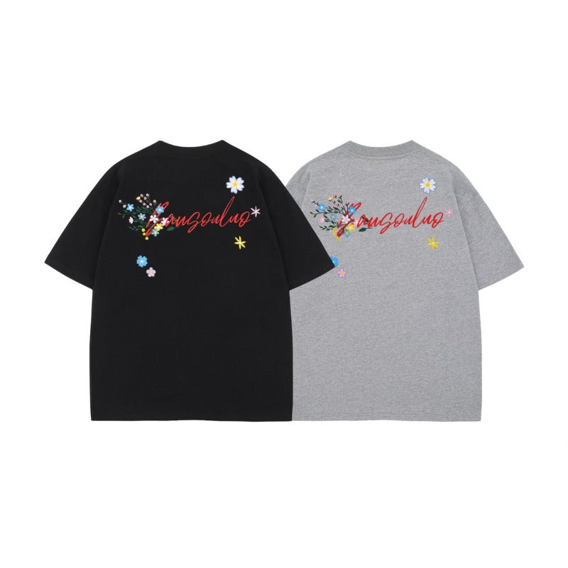 Men's t-shirts: american-style unisex summer streetwear premium letter embroidery design loose fit crew neck short sleeve t-shirt