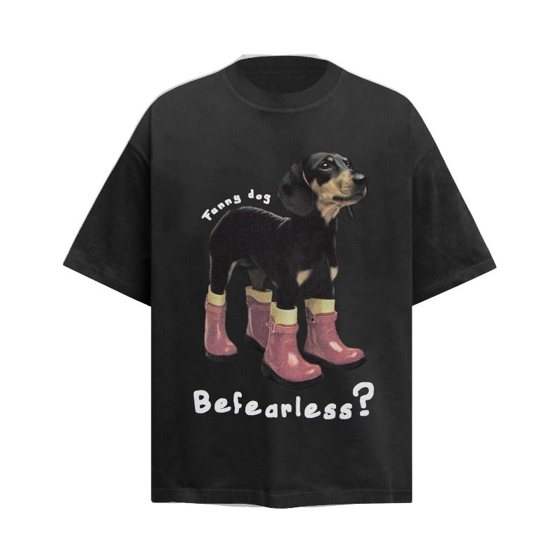 Men's t-shirts: american street style summer dog print design, men's loose fit premium crew neck short sleeve t-shirt