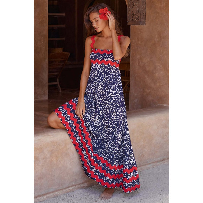 Women's dress - cross-border amazon - european & american fashion - high-end spring/summer - spaghetti strap maxi dress - printed long dress - women's