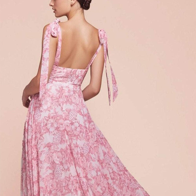 Women's dress - cross-border supply - european & american style - chiffon printed maxi dress - halter neck slit - vacation style dress